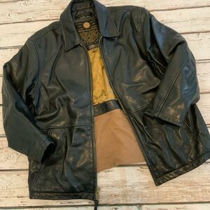 Andrew Marc Men's Black Leather Zip-Up Coat Size Medium Alternative Vintage 90s